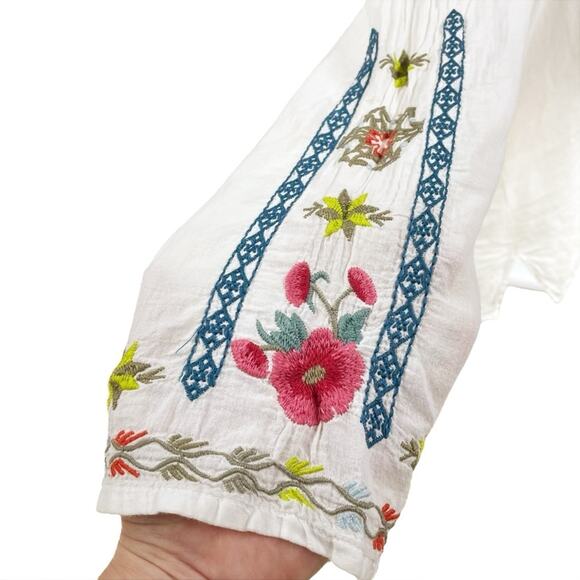 BIYA by JOHNNY WAS Floral Embroidered White Keyhole Neck 100% Cotton Tunic Sz S - Picture 5 of 10
